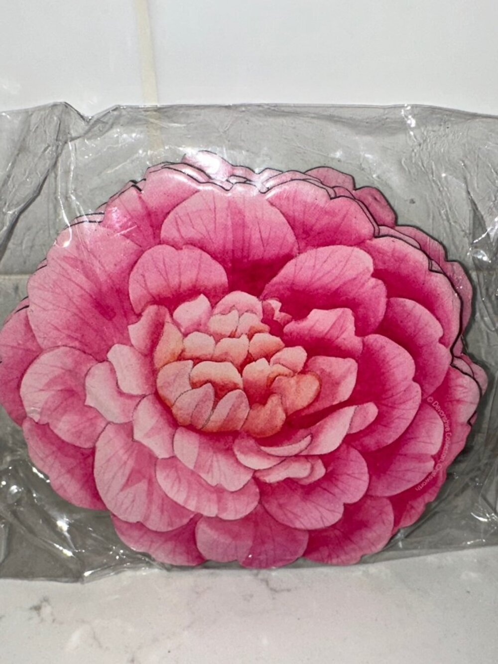 Caspari Die Cut Pink Peony Floral Flower Reusable Coasters Set of 4 NWT Decor